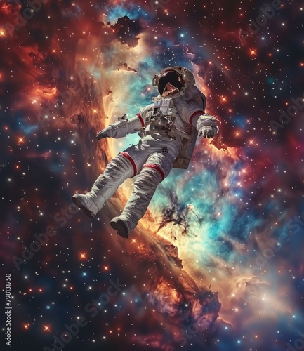 b Astronaut in Space with Colorful Nebula 