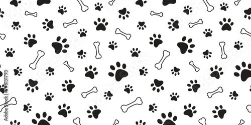 Dog, cat paw and bone seamless pattern vector illustration. Animal, pet, wallpaper, white background