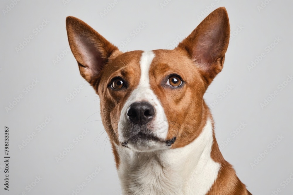 Portrait of Basenji dog looking upwards. Studio shot.