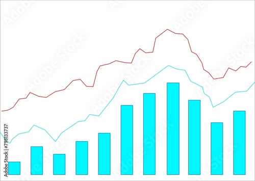 Financial printed paper charts, graphs and diagrams on the table.