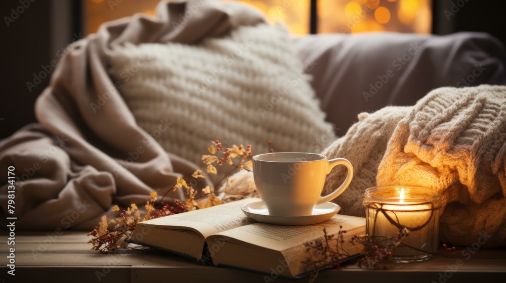 b'A cozy winter evening with a cup of tea' b'A cozy winter evening with a cup of tea'