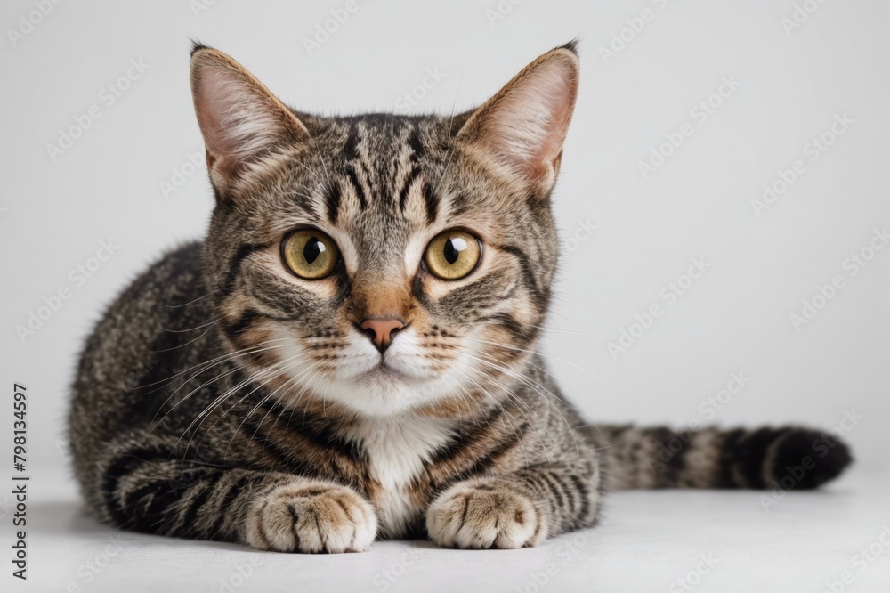 Portrait of American Wirehair cat looking at camera. Studio shot.