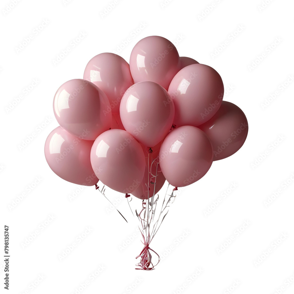 pink shiny balloons in bundle, transparent background, png