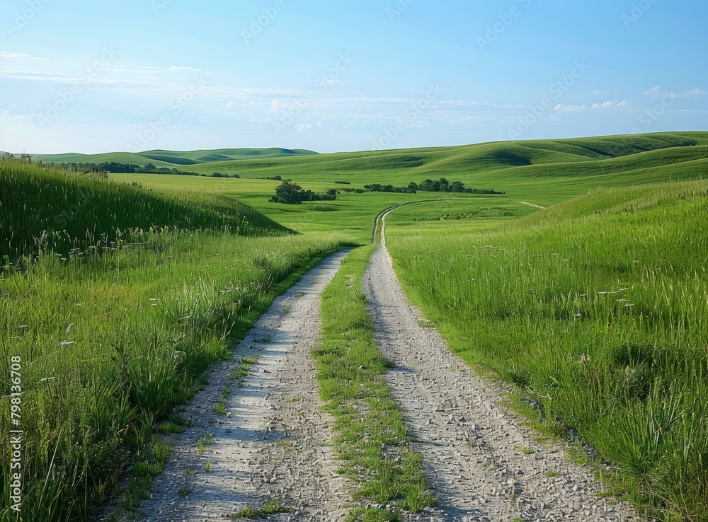 b'Country road through the green hills'