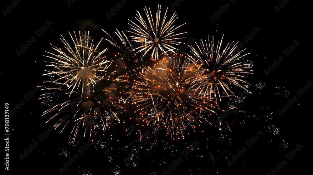 Explosive fireworks display with gold and black colors.
