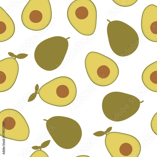 Seamless pattern with avocado. Fruits background. Vector illustration. It can be used for wallpapers, wrapping, cards, patterns for clothes and other.