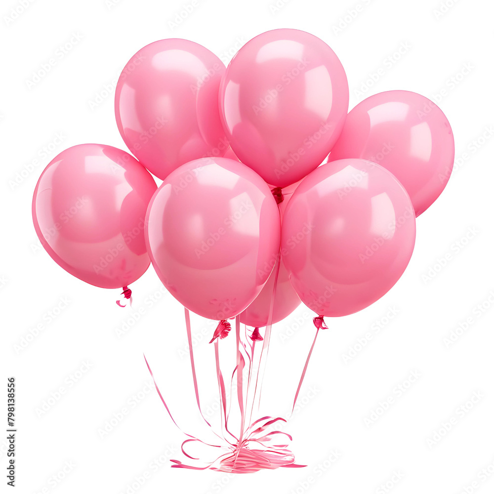 pink shiny balloons in bundle, transparent background, png