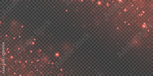Red glowing sparkles. Light effect of particles and magic. On a transparent background.
