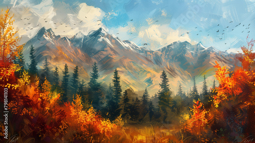 Autumn in the mountains, Autumn in the mountains forest, Fall foliage in the mountains, Autumn landscape with mountains, Colorful leaves in the mountains, Autumn scenery in the mountains, Mountain vie © Guru