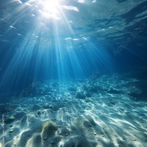 b Underwater sunlight shining through the ocean surface 