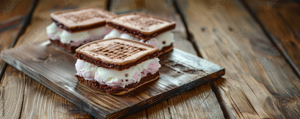 Delicious Summer Ice Cream Sandwiches on a Wooden Table 