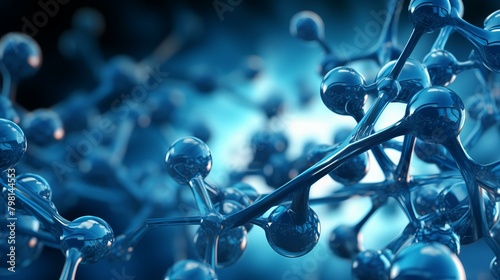 b'Blue translucent molecular structure on dark blue background'