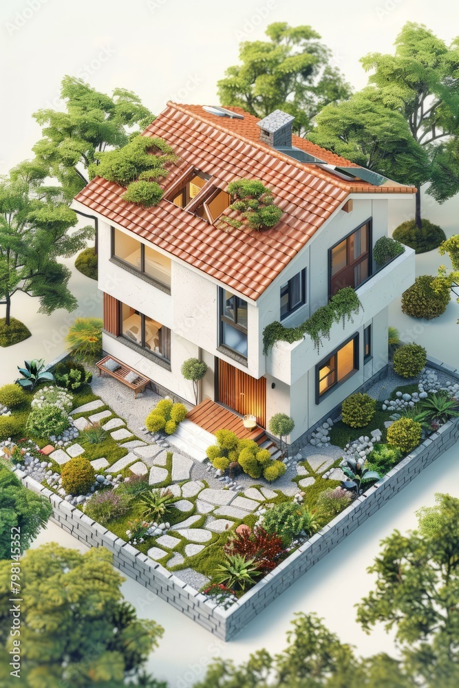 b'A modern house with a garden and a terrace'