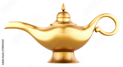 Lamp Aladdin magic. Aladdin genie lamp bottle. 3D rendering isolated on transparent background