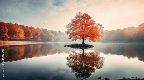 a tree on a small island in a lake #798145910