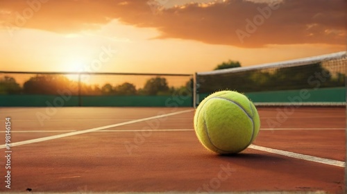 close up of a tennis ball on an outdoor court, summer sports at the olympiad, tennis © екатерина лагунова