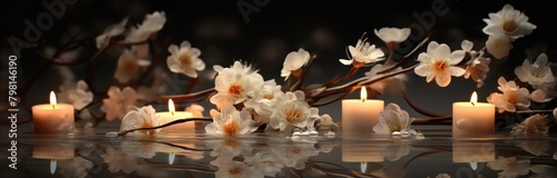 a candle and flowers on water
