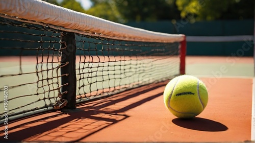 close up of a tennis ball on an outdoor court, summer sports at the olympiad, tennis © екатерина лагунова