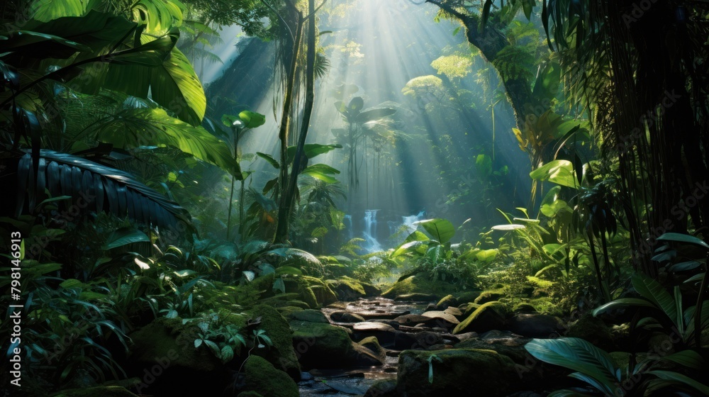 a stream in a forest with trees and plants a stream in a forest with trees and plants