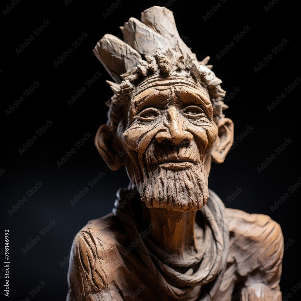 a wood carving of a man