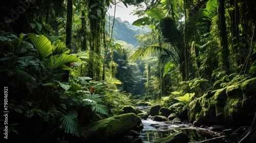a stream in a tropical forest photo