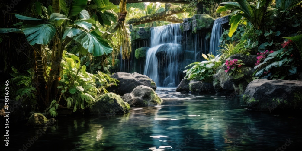 Naklejka premium a waterfall surrounded by plants