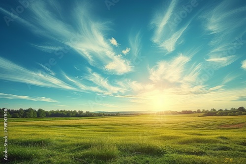 b'Green wheat field under the blue sky with white clouds'