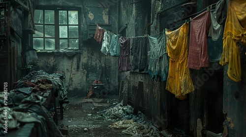 Wallpaper Mural Laundry, clothes, washing, hanging, clothesline, pegs, air-drying, fresh, sunlight, breeze, drying, outdoor, line-drying, garments, fabric, shirts, pants, socks, underwear, towels, bed sheets, linens Torontodigital.ca