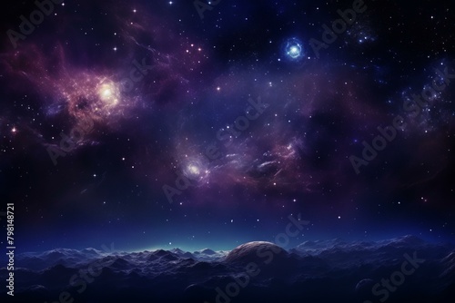 b'Fantasy alien planet landscape with beautiful nebula and stars' © duyina1990