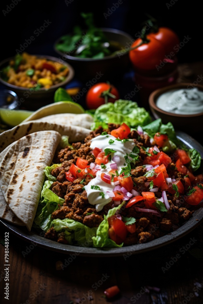 a plate of food with tortillas and sauces a plate of food with tortillas and sauces