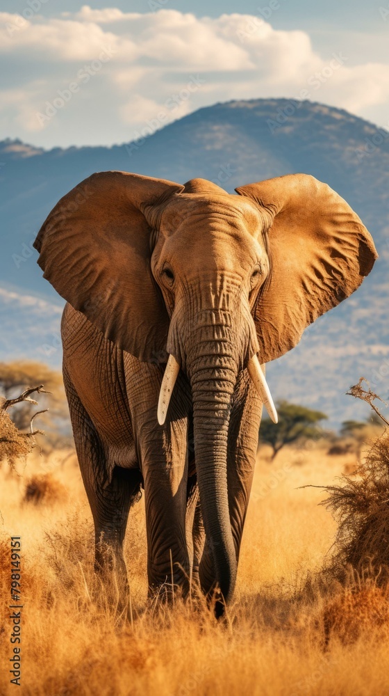 b'Majestic African Elephant in the Wild Savannah'
