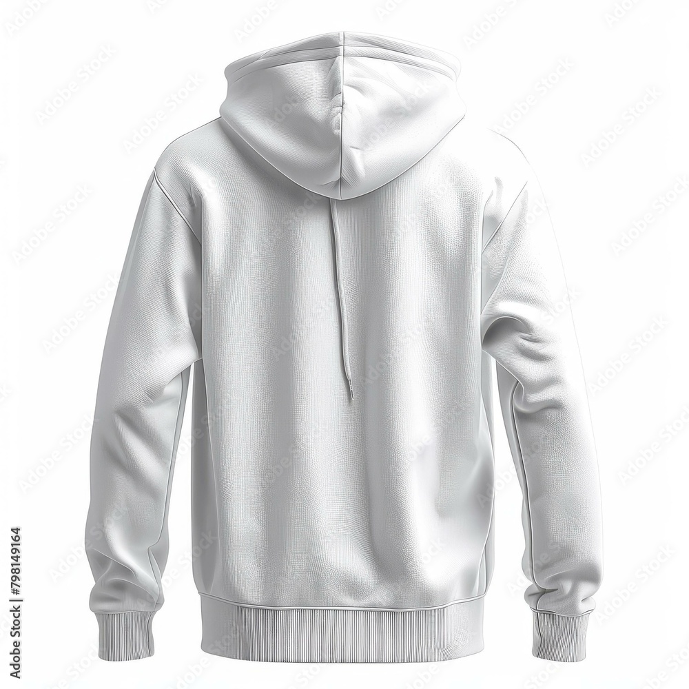 b'White Blank Long Sleeve Hoodie Back View' b'White Blank Long Sleeve Hoodie Back View'