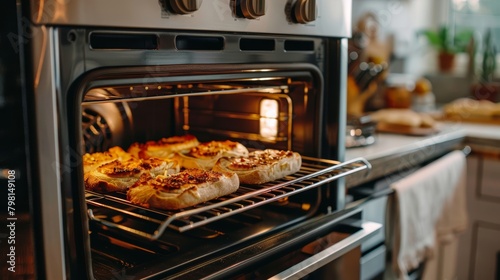 Home-baked pizzas in an oven, Italian cuisine concept. Design for cooking tutorials, pizza recipes, and culinary workshops.