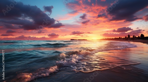 b'Beach sunset landscape with colorful sky and sea'