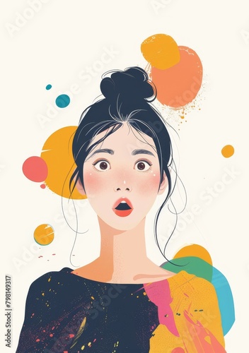Surprised young woman with colorful background photo