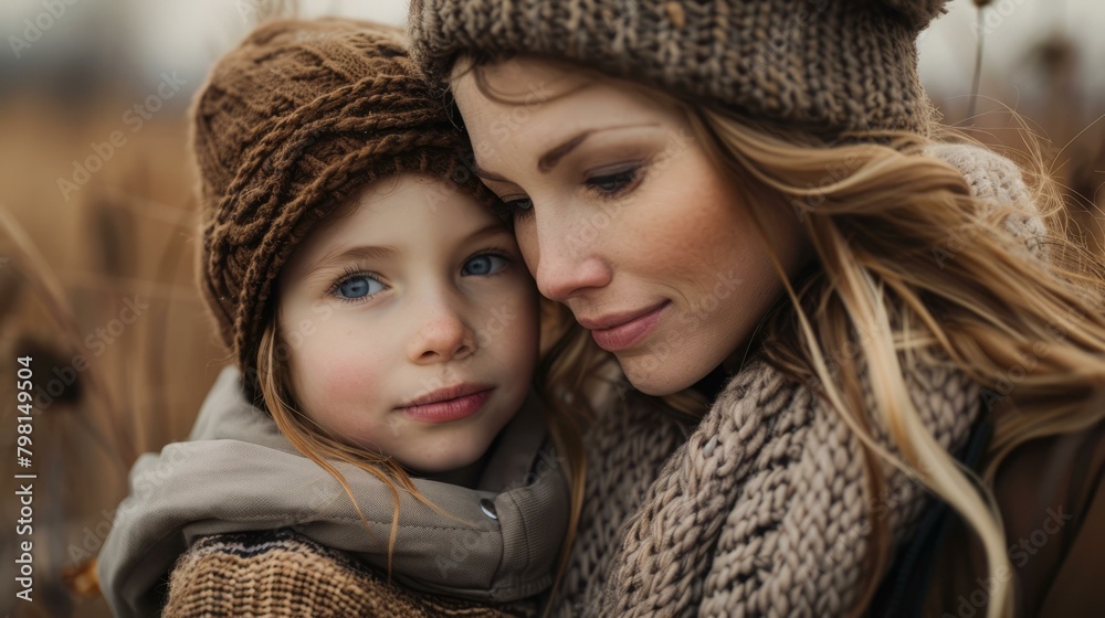 b'Mother and daughter in a field'