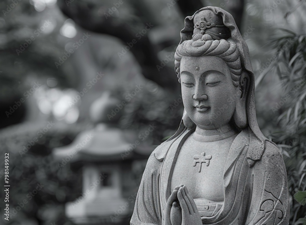 b'Stone statue of Avalokiteshvara, the bodhisattva of compassion'