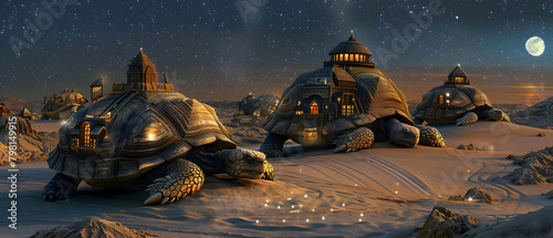 Giant Tortoise Carrying Dome Architecture at Night  © JADE