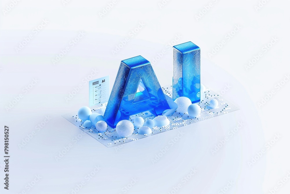 Large, frosted blue glass letters spelling 