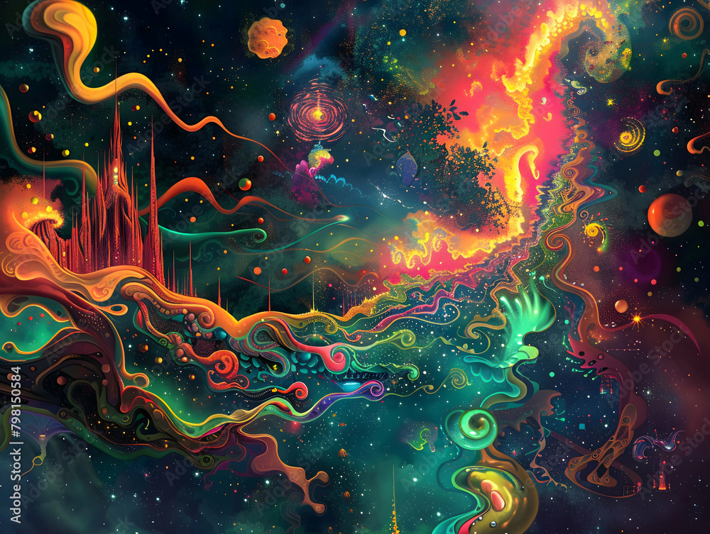 Psychedelic Cosmic Voyage in Abstract Art Style
Psychedelic Cosmic Voyage in Abstract Art Style