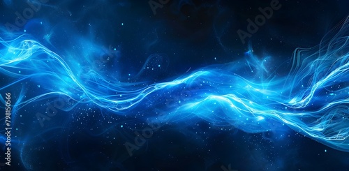 Abstract blue light background with glow lines and swirls on black, perfect for design elements or digital backgrounds. High resolution, high detail, sharp focus, studio lighting, professional color g