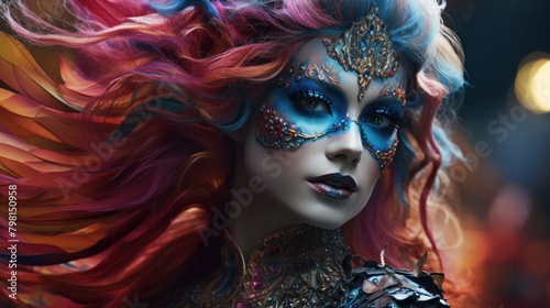 a woman with colorful hair and face paint