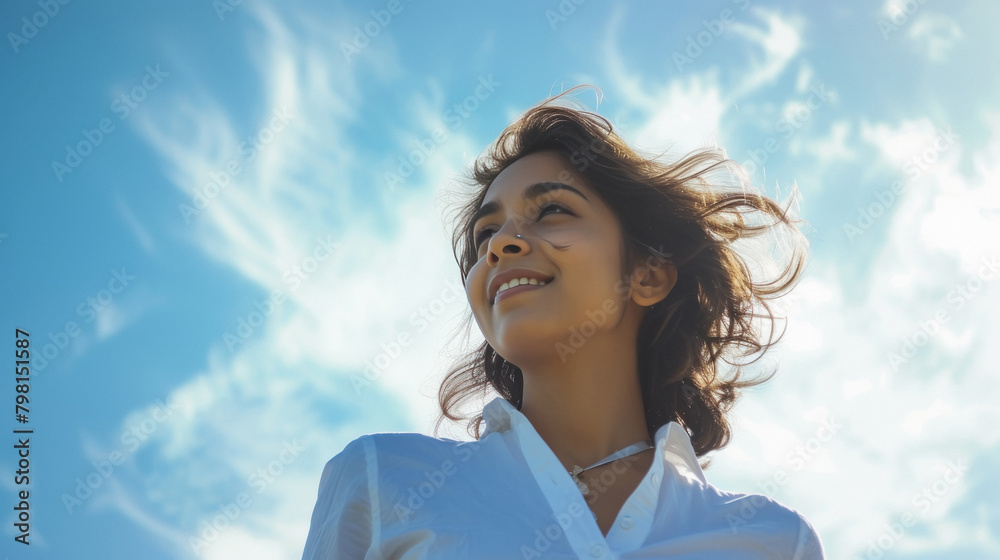 businesswoman walking on the street with sky background. businesswoman walking on the street with sky background.
