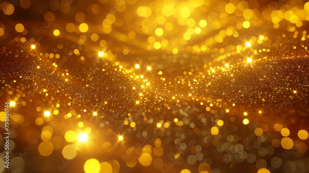 b'Golden glitter background with glowing stars and sparkles'