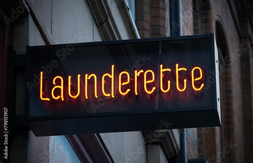 launderette neon sign on a wall