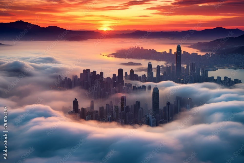 Obraz premium b'Hong Kong city skyline during sunrise with cloudscape'