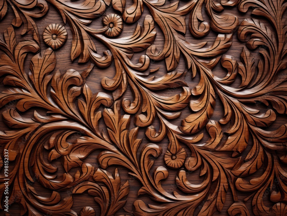 a wood carving of a floral design