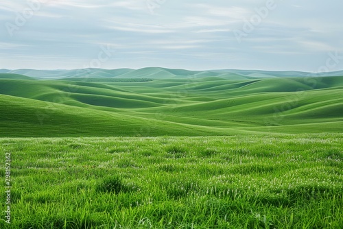 b Green rolling hills under a blue sky 