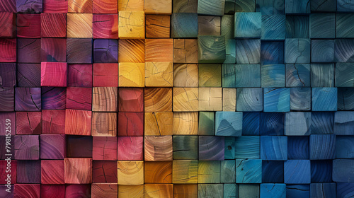 Abstract geometric rainbow colors colored 3d wood