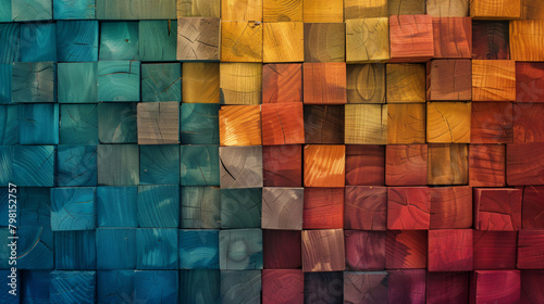 Abstract geometric rainbow colors colored 3d wood